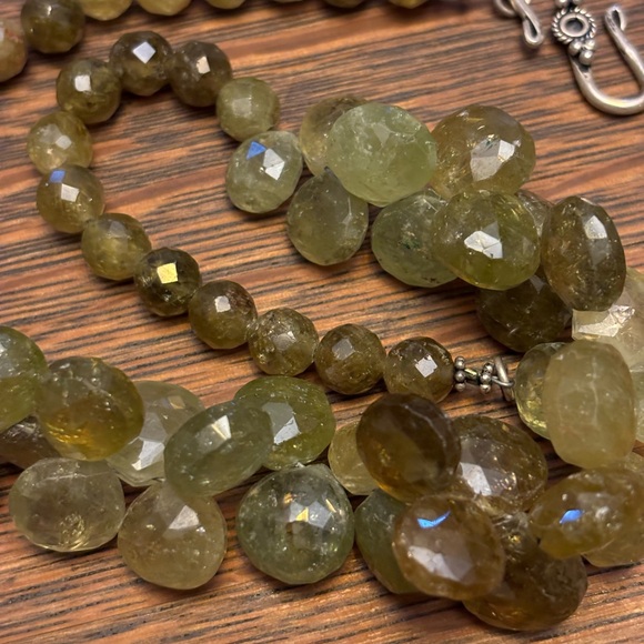 Faceted Grossular Green Garnet Briolette Necklace with Sterling S hook clasp - Picture 6 of 8